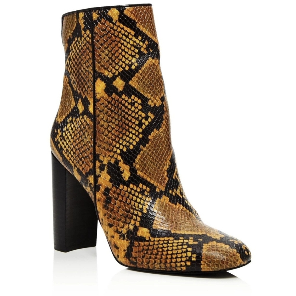 Aqua Womens Soren Leather Snakeprint High Heeled Boots Yellow 5.5